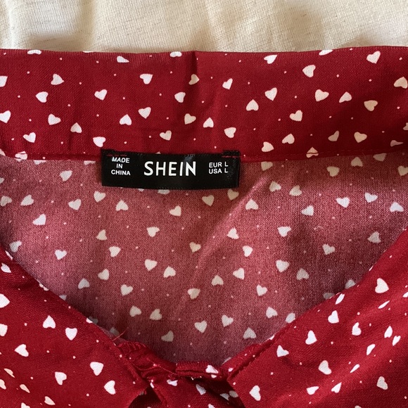 Shein burgundy white heart print dress L - Picture 9 of 14